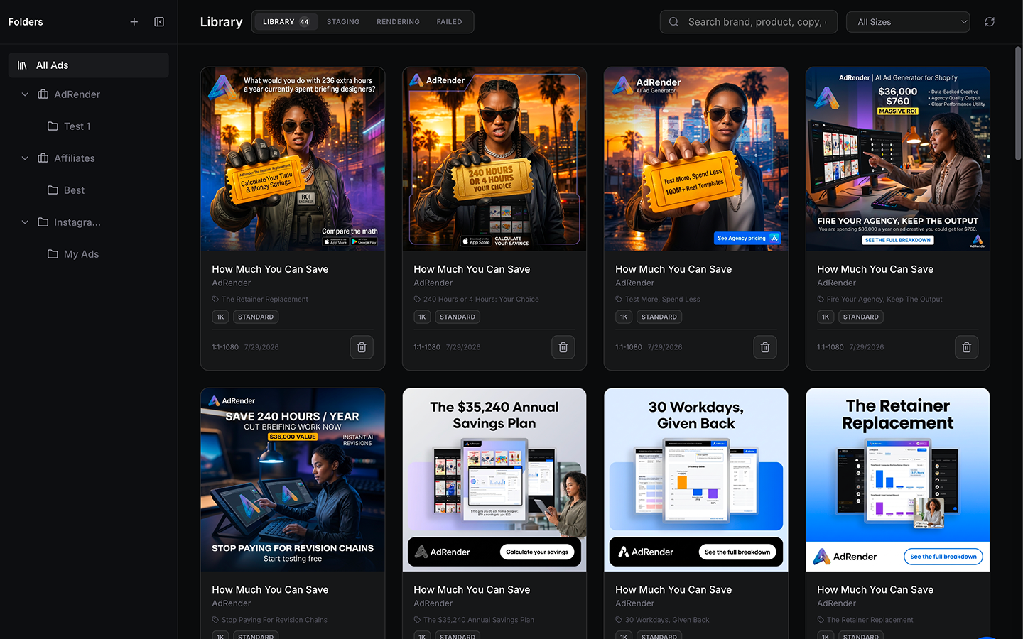 AdRender My Ads Library view — [IMAGE 03]